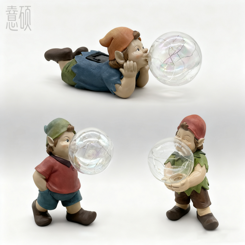 Resin Gnome Boy Blowing Bubble Garden Light