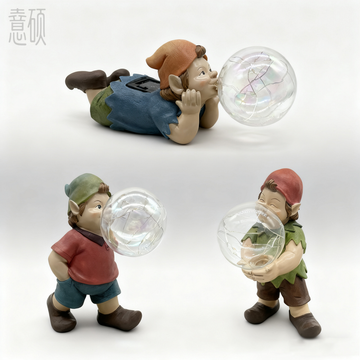Resin Gnome Boy Blowing Bubble Garden Light