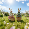 Decorative Resin Mr and Ms Rabbit Figurines with Detail Dresses