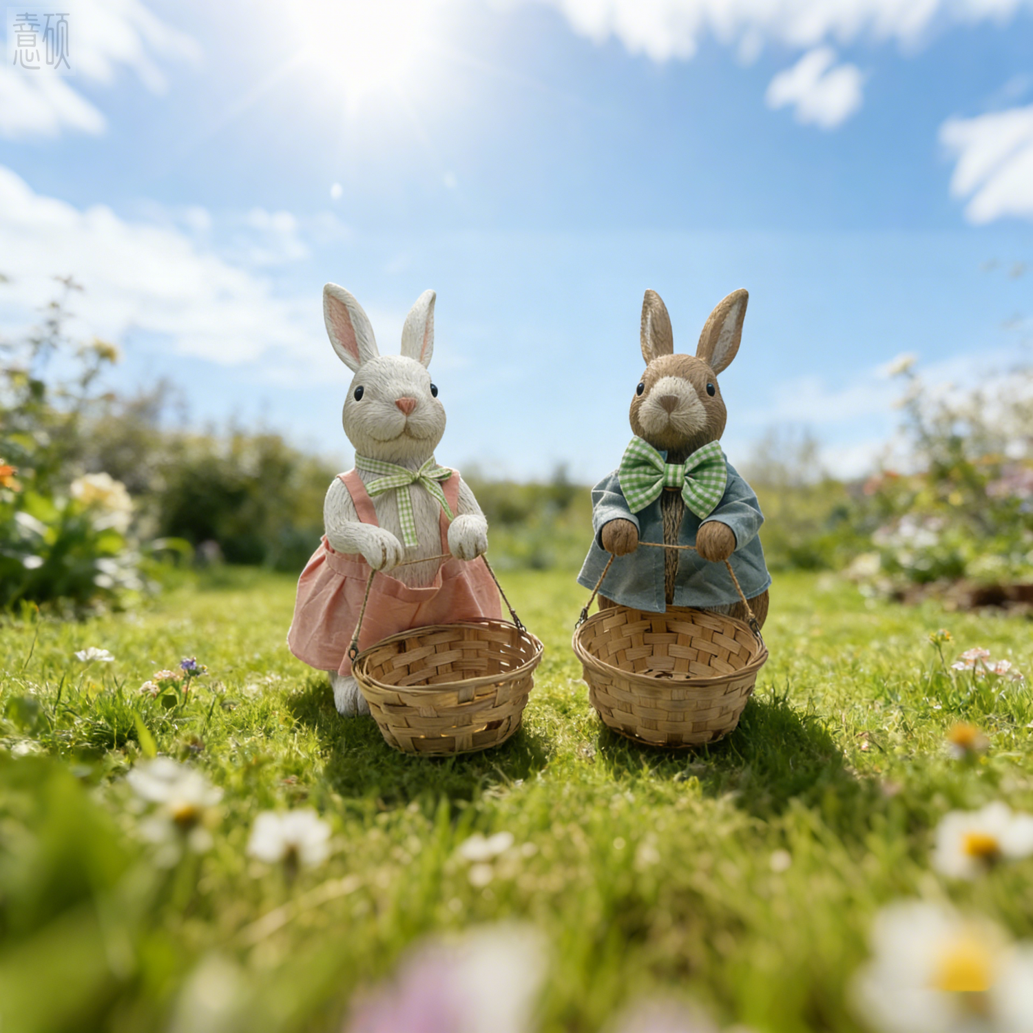 Decorative Resin Mr and Ms Rabbit Figurines with Detail Dresses