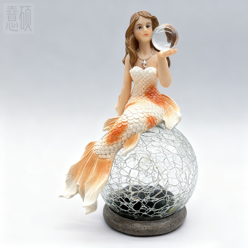 Resin Mermaid Glass Ball Decorative Garden Light