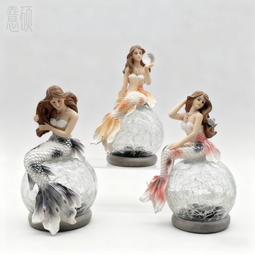 Resin Mermaid Glass Ball Decorative Garden Light