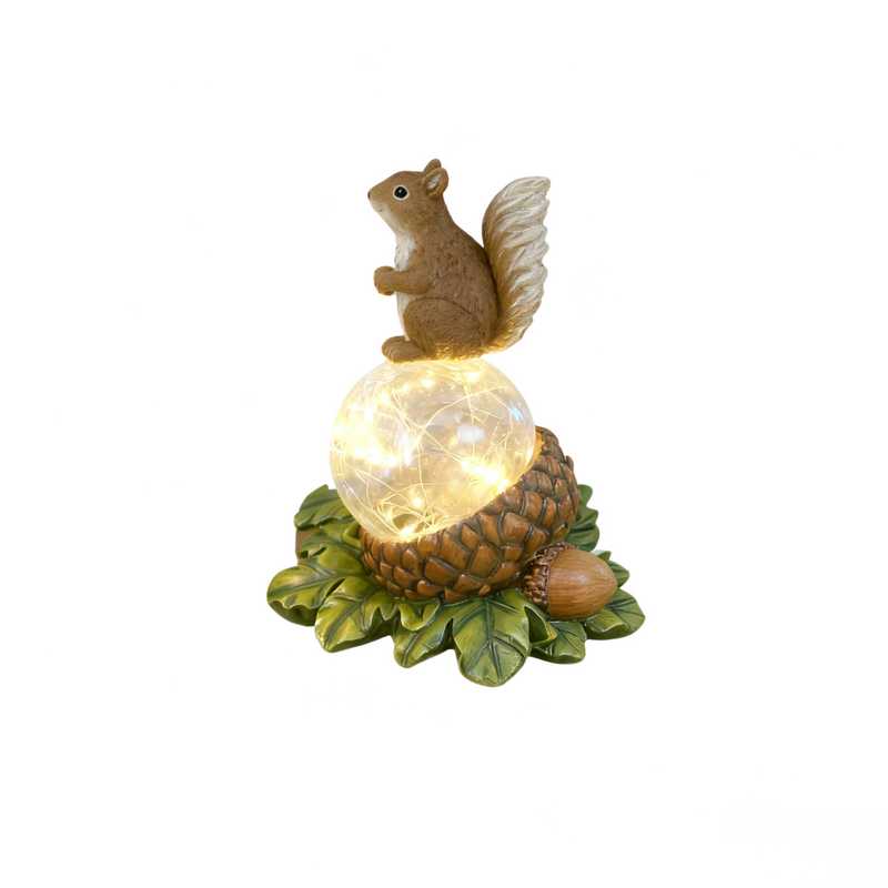 Resin Squirrel Acorn Garden Figurine Light