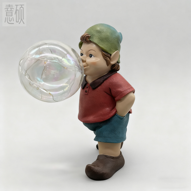 Resin Gnome Boy Blowing Bubble Garden Light