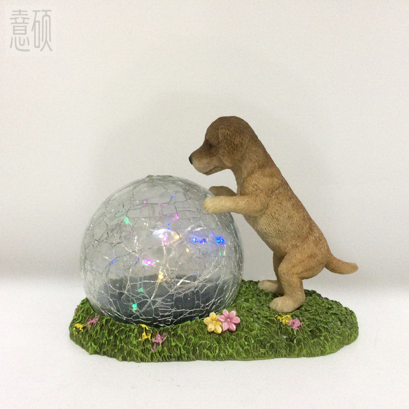 Puppy And Glass Orb Solar LED Light
