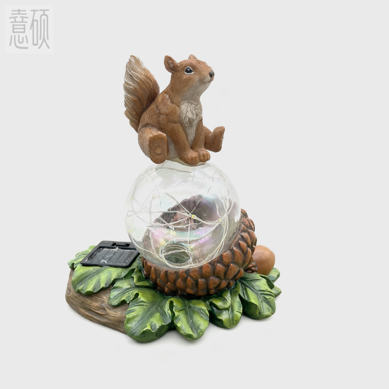 Resin Squirrel Acorn Garden Figurine Light