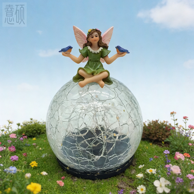 Forest Fairy & Blue Birds Resin Ornament Solar-Powered Decor 