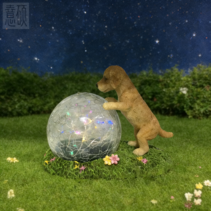 Puppy And Glass Orb Solar LED Light