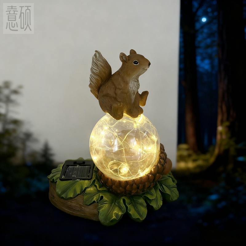 Resin Squirrel Acorn Garden Figurine Light