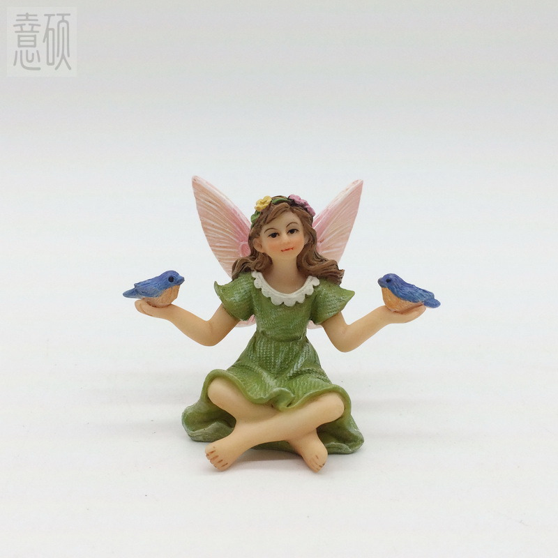 Forest Fairy & Blue Birds Resin Ornament Solar-Powered Decor 