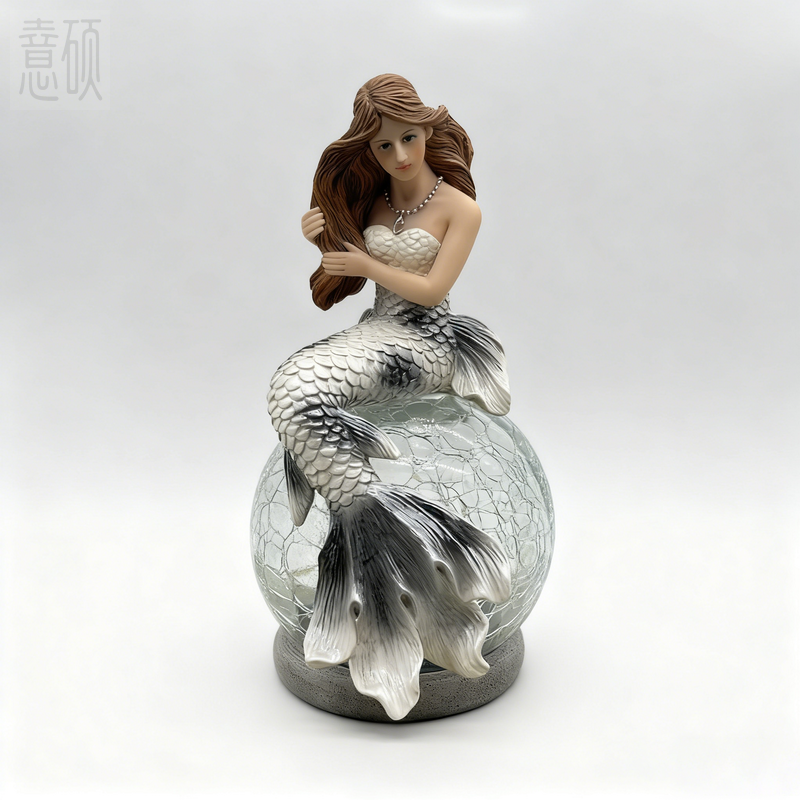 Resin Mermaid Glass Ball Decorative Garden Light