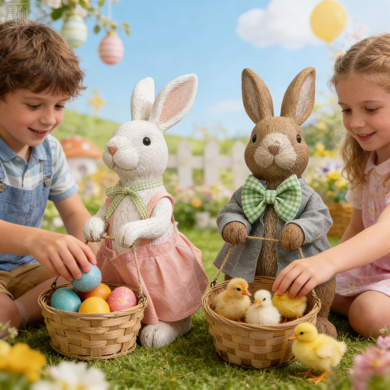 Decorative Resin Rabbit Figurines with Detail Dresses