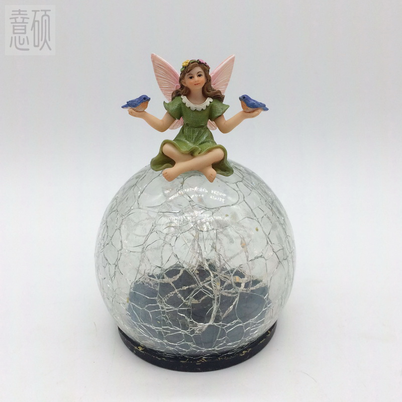 Forest Fairy & Blue Birds Resin Ornament Solar-Powered Decor 
