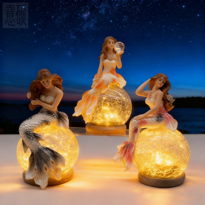 Resin Mermaid Glass Ball Decorative Garden Light