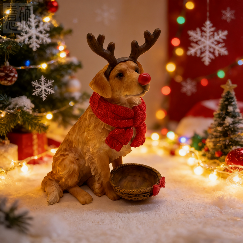 Poly Resin Christmas Puppy Figurines
