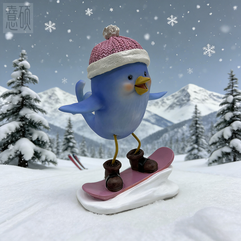 Resin Winter Sport Bird Figurine Decoration