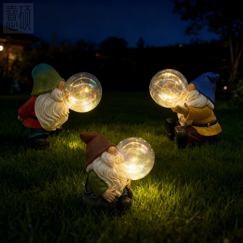 Resin Gnome Blowing Bubble Garden Figurine Light