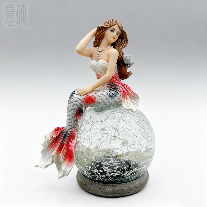 Resin Mermaid Glass Ball Decorative Garden Light