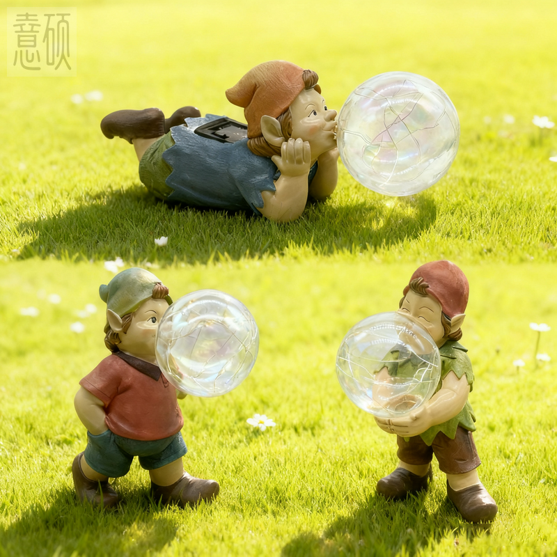 Resin Gnome Boy Blowing Bubble Garden Light