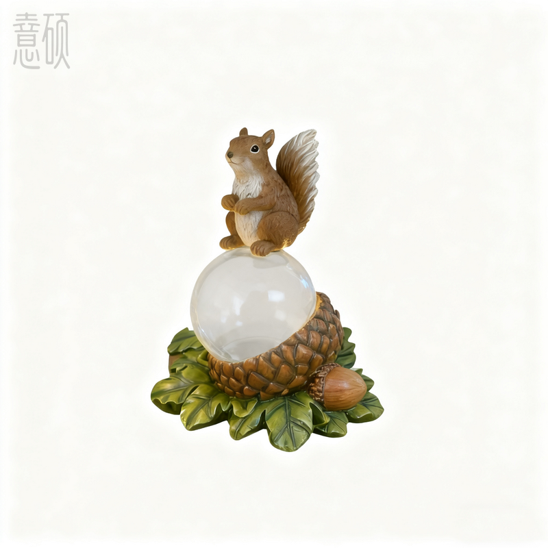 Resin Squirrel Acorn Garden Figurine Light